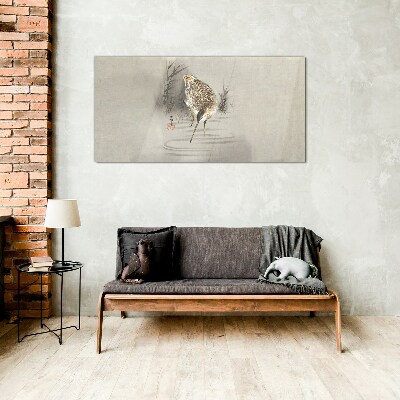 Mysterious bird in a delicate landscape Glass Wall Art