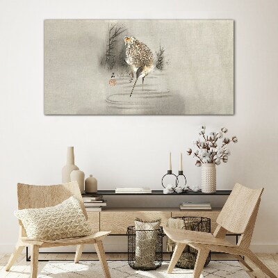 Mysterious bird in a delicate landscape Glass Wall Art