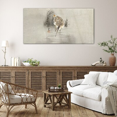 Mysterious bird in a delicate landscape Glass Wall Art