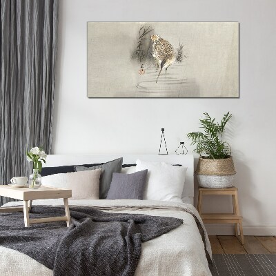 Mysterious bird in a delicate landscape Glass Wall Art