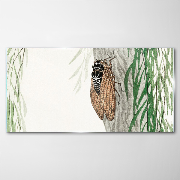Chirping in the green Glass Wall Art