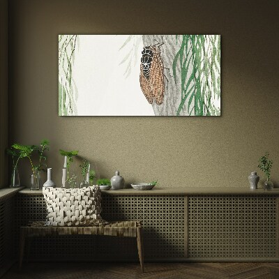 Chirping in the green Glass Wall Art