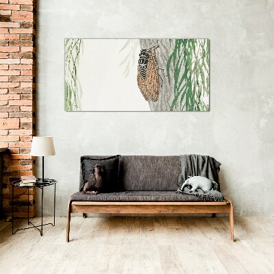 Chirping in the green Glass Wall Art
