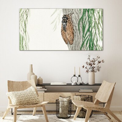 Chirping in the green Glass Wall Art