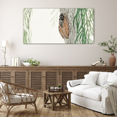 Chirping in the green Glass Wall Art