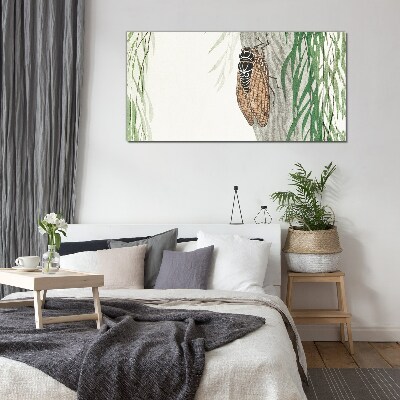 Chirping in the green Glass Wall Art
