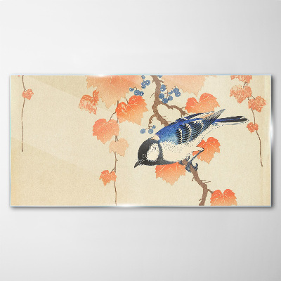 Bird on a vine background Glass Wall Art