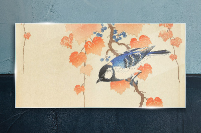 Bird on a vine background Glass Wall Art