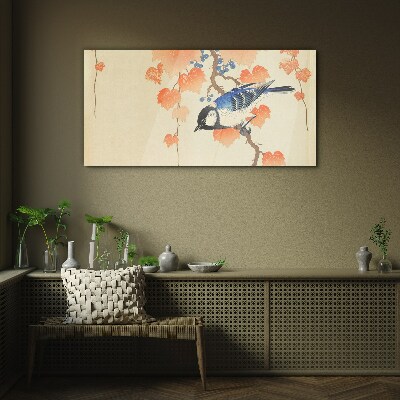 Bird on a vine background Glass Wall Art