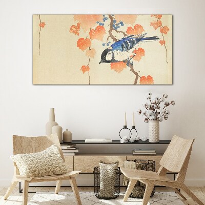 Bird on a vine background Glass Wall Art