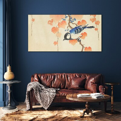 Bird on a vine background Glass Wall Art