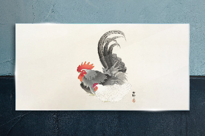 Rooster and hen in Japanese style Glass Wall Art