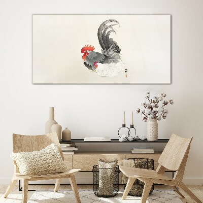 Rooster and hen in Japanese style Glass Wall Art