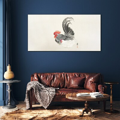 Rooster and hen in Japanese style Glass Wall Art