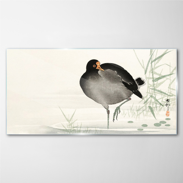 Bird on the grass background Glass Wall Art