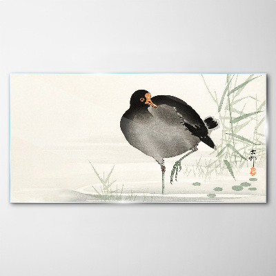 Bird on the grass background Glass Wall Art