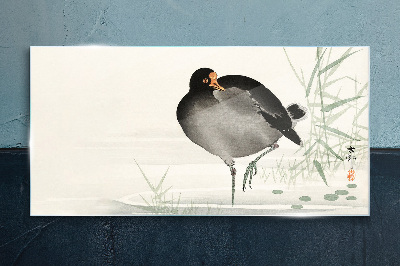 Bird on the grass background Glass Wall Art