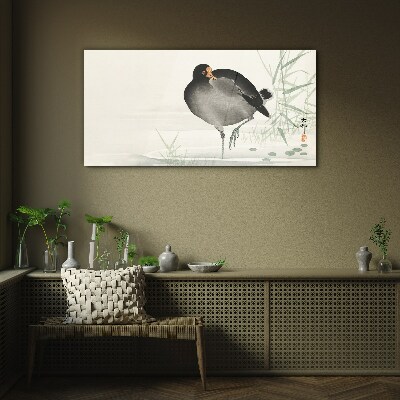 Bird on the grass background Glass Wall Art