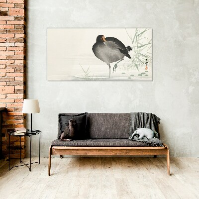 Bird on the grass background Glass Wall Art