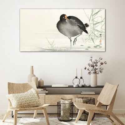 Bird on the grass background Glass Wall Art