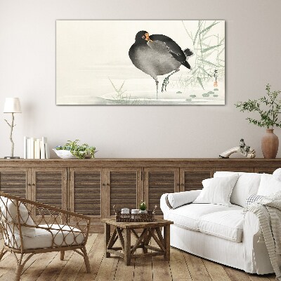Bird on the grass background Glass Wall Art
