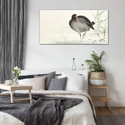 Bird on the grass background Glass Wall Art