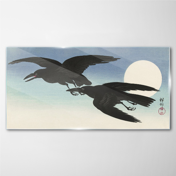 Black crows in flight Glass Wall Art