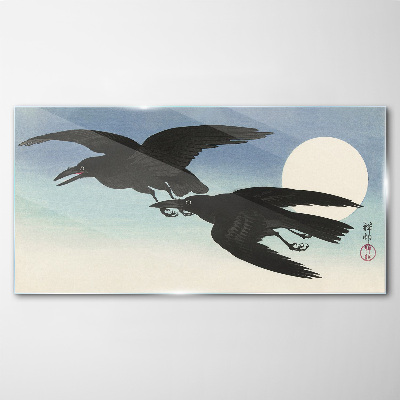 Black crows in flight Glass Wall Art