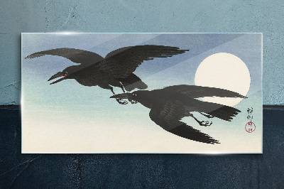 Black crows in flight Glass Wall Art