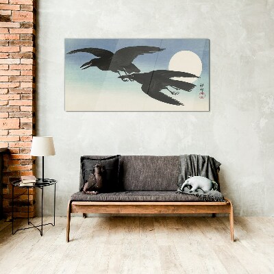 Black crows in flight Glass Wall Art