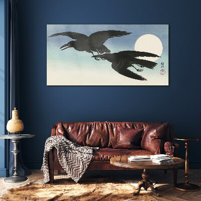 Black crows in flight Glass Wall Art