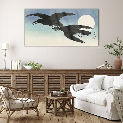 Black crows in flight Glass Wall Art