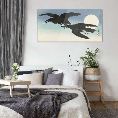 Black crows in flight Glass Wall Art