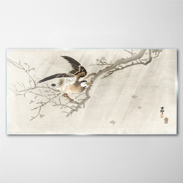 Bird on a branch Glass Wall Art