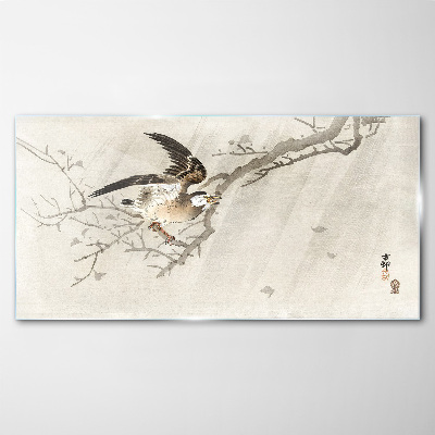 Bird on a branch Glass Wall Art