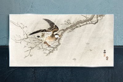 Bird on a branch Glass Wall Art