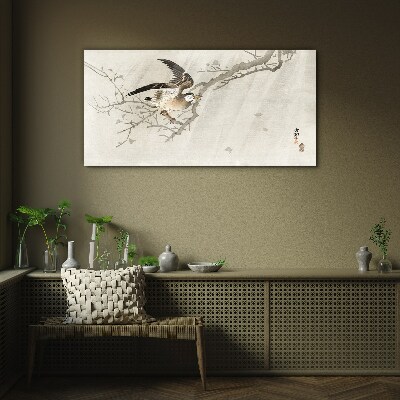 Bird on a branch Glass Wall Art