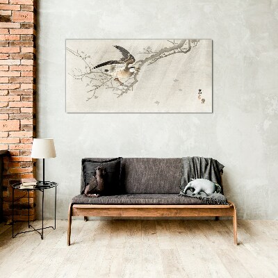 Bird on a branch Glass Wall Art