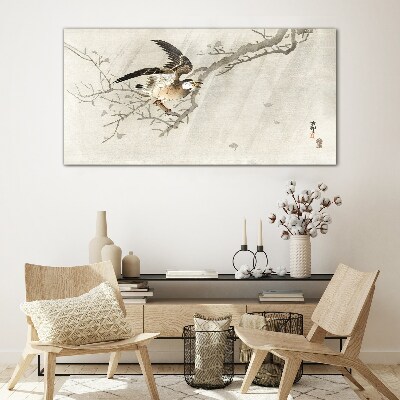 Animals birds branch Glass Wall Art