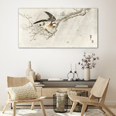 Bird on a branch Glass Wall Art