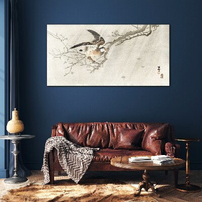 Bird on a branch Glass Wall Art