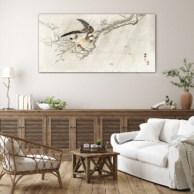 Bird on a branch Glass Wall Art