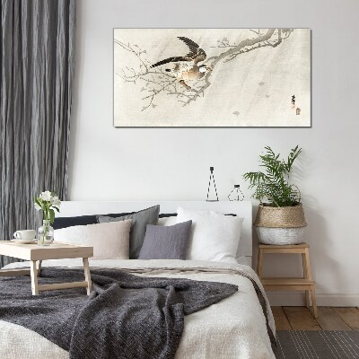Bird on a branch Glass Wall Art