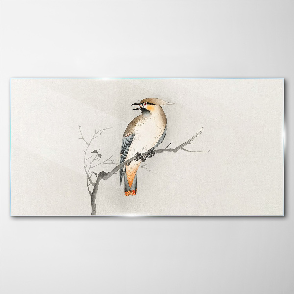 Singing bird on a branch Glass Wall Art