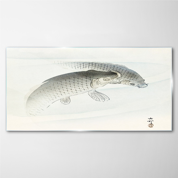 Fish dances in the calm water Glass Wall Art