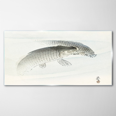 Fish dances in the calm water Glass Wall Art