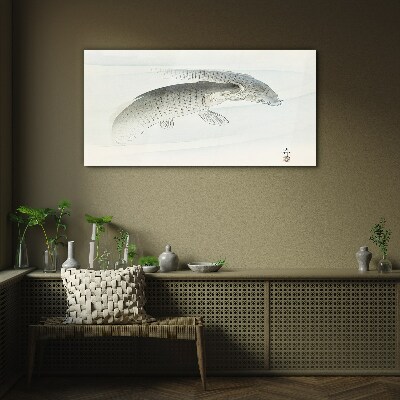 Fish dances in the calm water Glass Wall Art