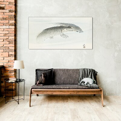 Fish dances in the calm water Glass Wall Art