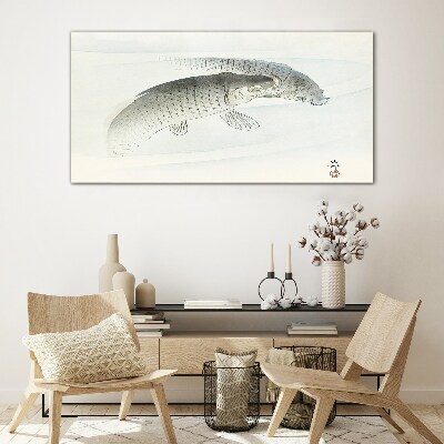 Fish dances in the calm water Glass Wall Art