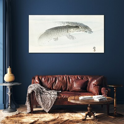 Fish dances in the calm water Glass Wall Art